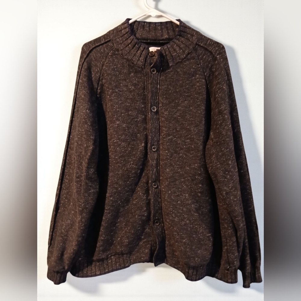 Tweed 100% Cotton Heavyweight Button Down Cardigan Sweater Preppy Academia XL
